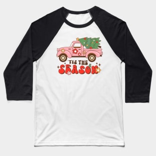 Tis The Season, Groovy Truck, Merry Christmas Tree Baseball T-Shirt